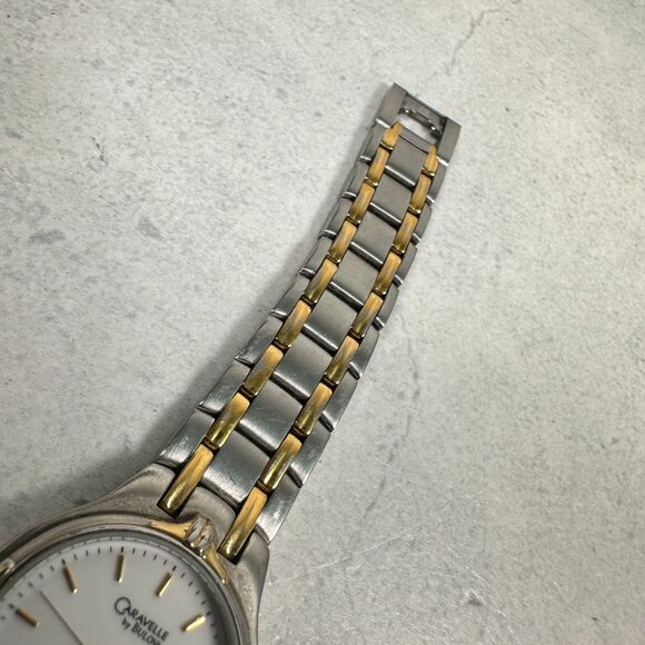 Caravelle Bulova Watch Womens 25mm Date White Dial Two Tone 6.75" New Battery - Picture 5 of 12